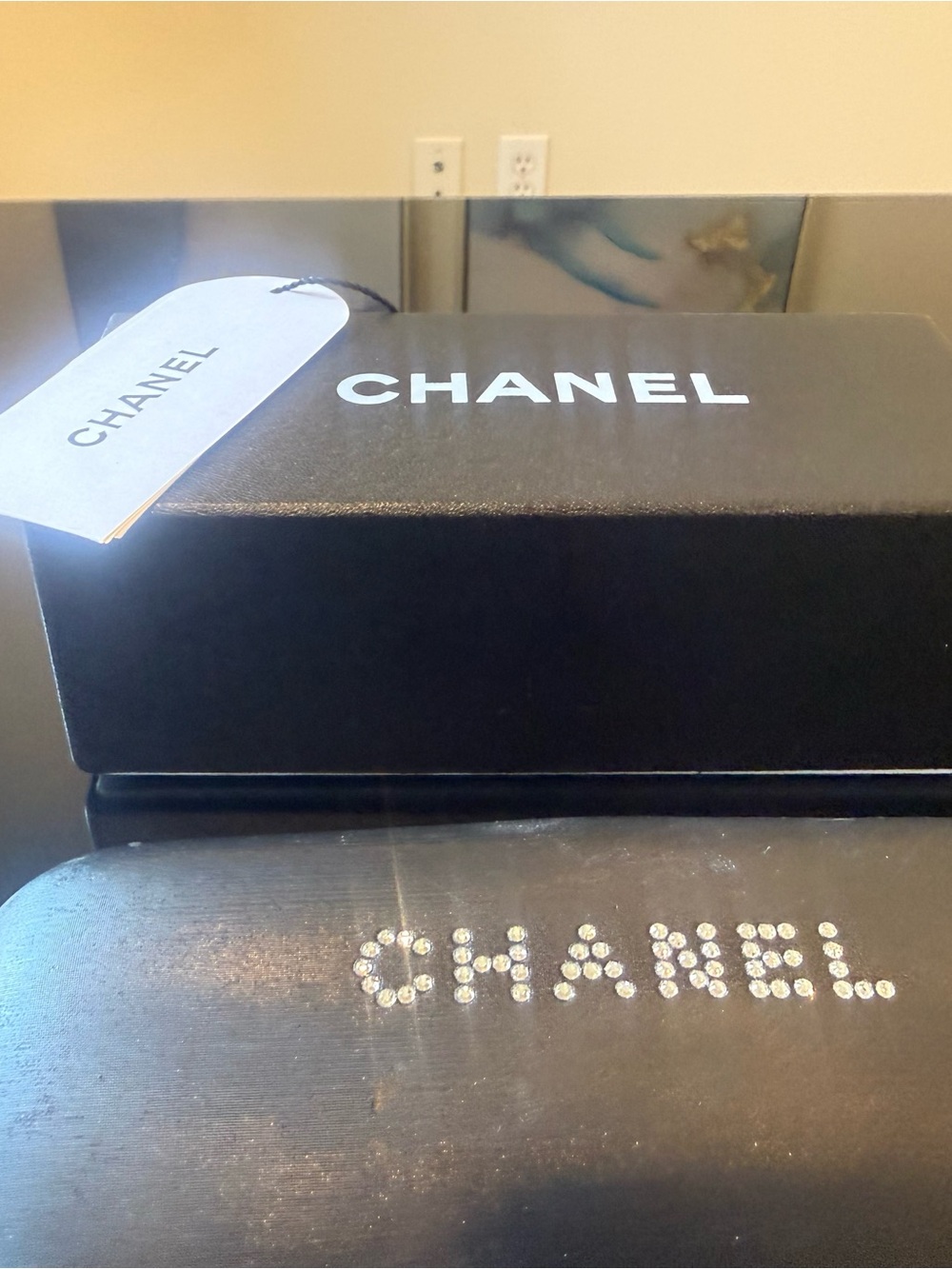 CHANEL Cream and Black Crystal CC Plaque Sunglasses 100% Authentic - Picture 6 of 6